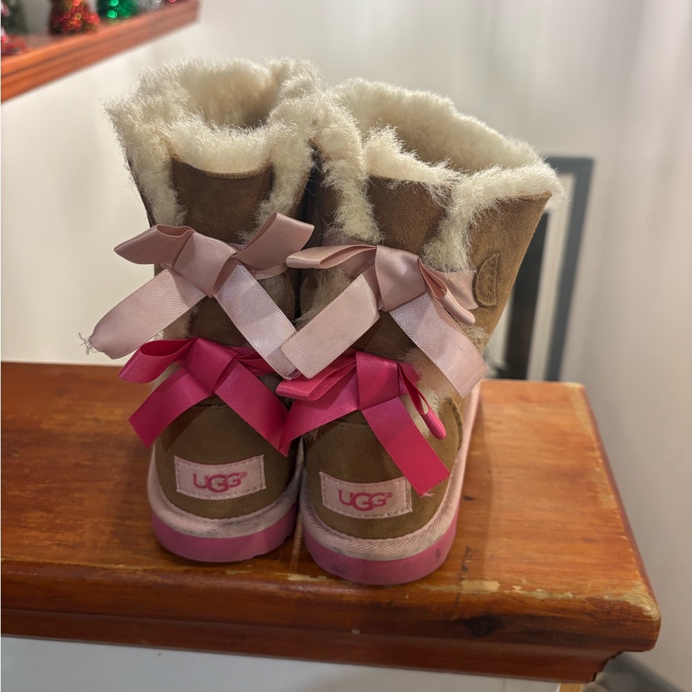 Size 2 girls UGG Tan Boots with Pink Accents